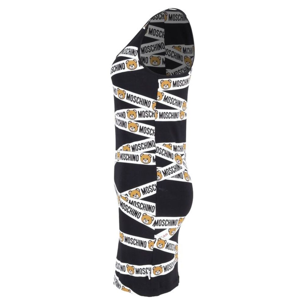 Moschino Bear Logo Tape Fitted Mini Dress in Black Cotton - Picture 2 of 3